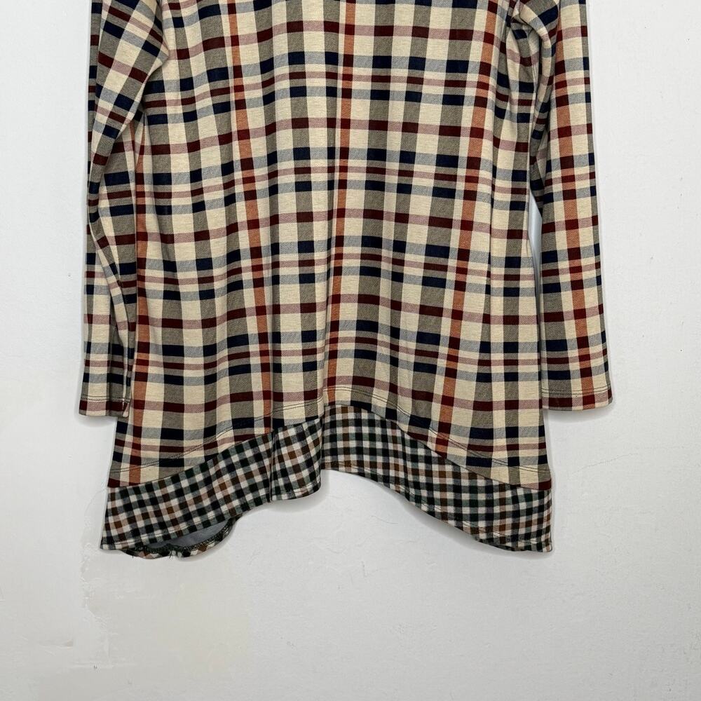 LOGO Lori Goldstein Plaid Sharkbite Tunic Top Large Boho V-Neck Asymmetrical - Picture 6 of 10